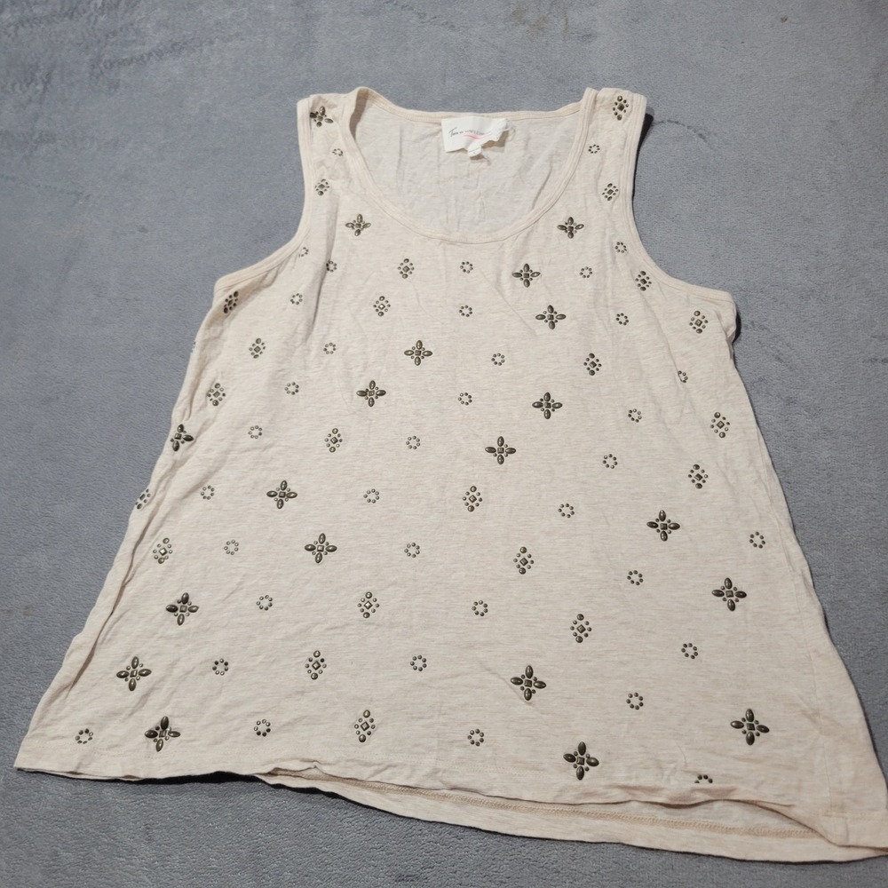 Two by Vince Camuto Tank Top Womens L Oatmeal Studded Embellished Cotton Boho